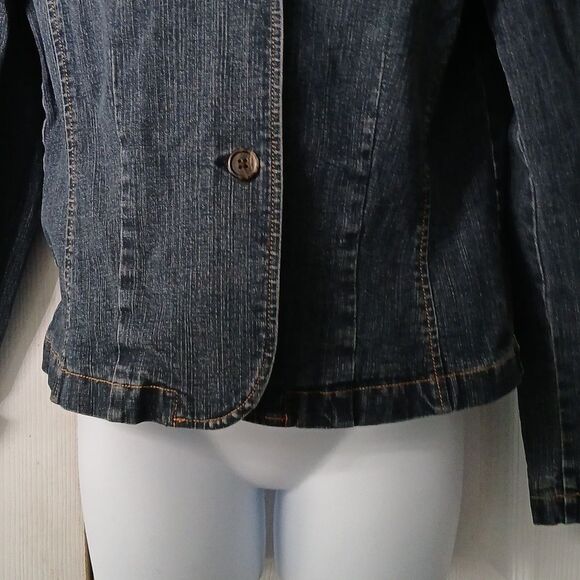 Casual Corner Annex Petite Stretch Denim floral embroidered jean jacket Sz M - Picture 2 of 6